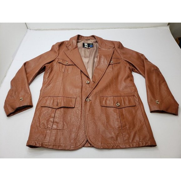 Breier of Amsterdam Mens Jacket Two Button Leather Pockets Brown Size 46 Vintage - Picture 1 of 15